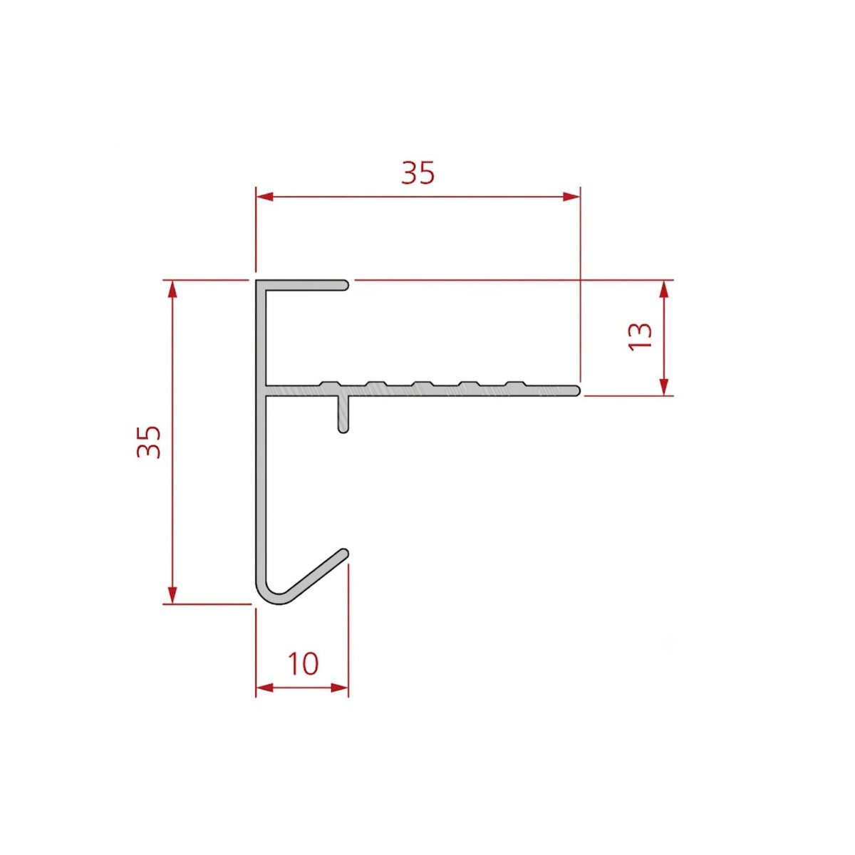 Daktrim Aluminium | 35x35 mm | Buitenhoek 500x500 mm