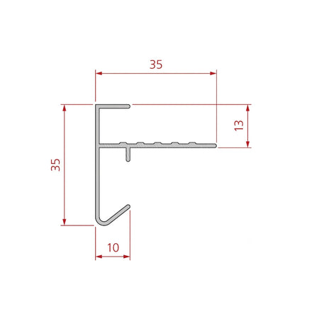 Daktrim Aluminium | 35x35 mm | Buitenhoek 500x500 mm